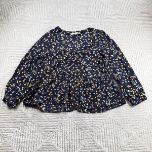 LOFT Peplum Blouse Women's Small Navy Blue Floral Ditsy Cottagecore Boho Summer